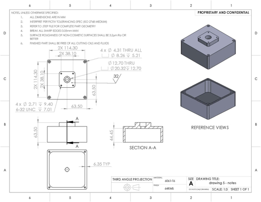 détail de plan technique CNC pour préparation des informations RFQ